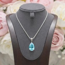 Certified 24 Ct Pear Cut Natural Aquamarine Pendant Loose Gemstone with Chain