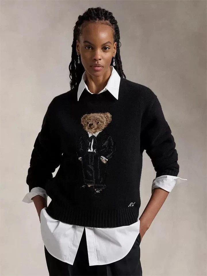 Polo Ralph Lauren Polo BEAR Knit BLACK Sweater Jumper WOOL WOMEN'S L new - Image 4 of 4