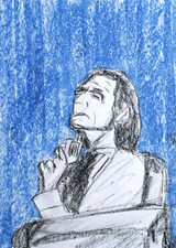 Man Question of Meaning - Existence - Contemporary Art - Oil Chalk Painting A4 Paper 