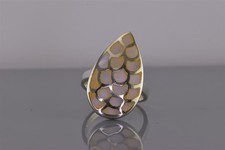Sterling Silver 27mm Mosaic Mother of Pearl Teardrop Band Ring 925 Sz: 8