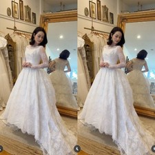 Lace Wedding Dresses Long Sleeves Appliques Scoop Neck A Line Bridal Gowns