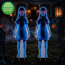 2PCS Halloween Ghost Yard Signs 31.5" Lighted LED Eyes Outdoor Lawn Decor