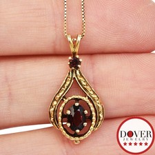 Estate Garnet 14K Gold Multi Cut Textured Drop Pendant 1.9 Grams NR