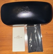 Coach Small Black Leather Hard Clam-Shell Sunglass Case and Cleaning Cloth