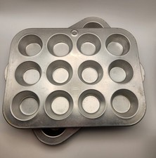 Vintage MIRRO Aluminum 12 Hole Mini Muffin Cupcake Baking Pans USA Set of 2