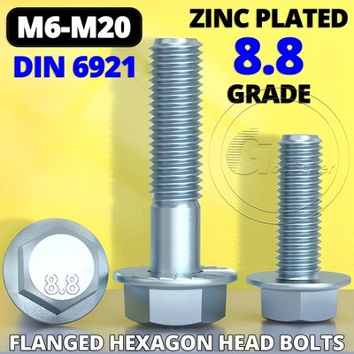 FLANGED HEXAGON HEAD BOLTS FLANGE HEX SCREWS GRADE 8.8 BLUE WHITE ZINC PLATED
