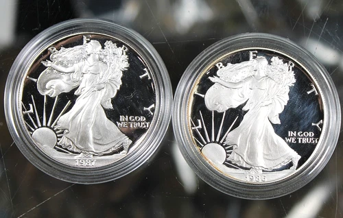 Pair of 1986 & 1987 Proof American Silver Eagles !!