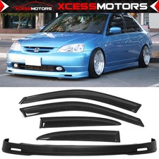 Fits 01-03 Honda Civic Mugen Style Pp Front Bumper Lip Sun Window Visors 4pcs