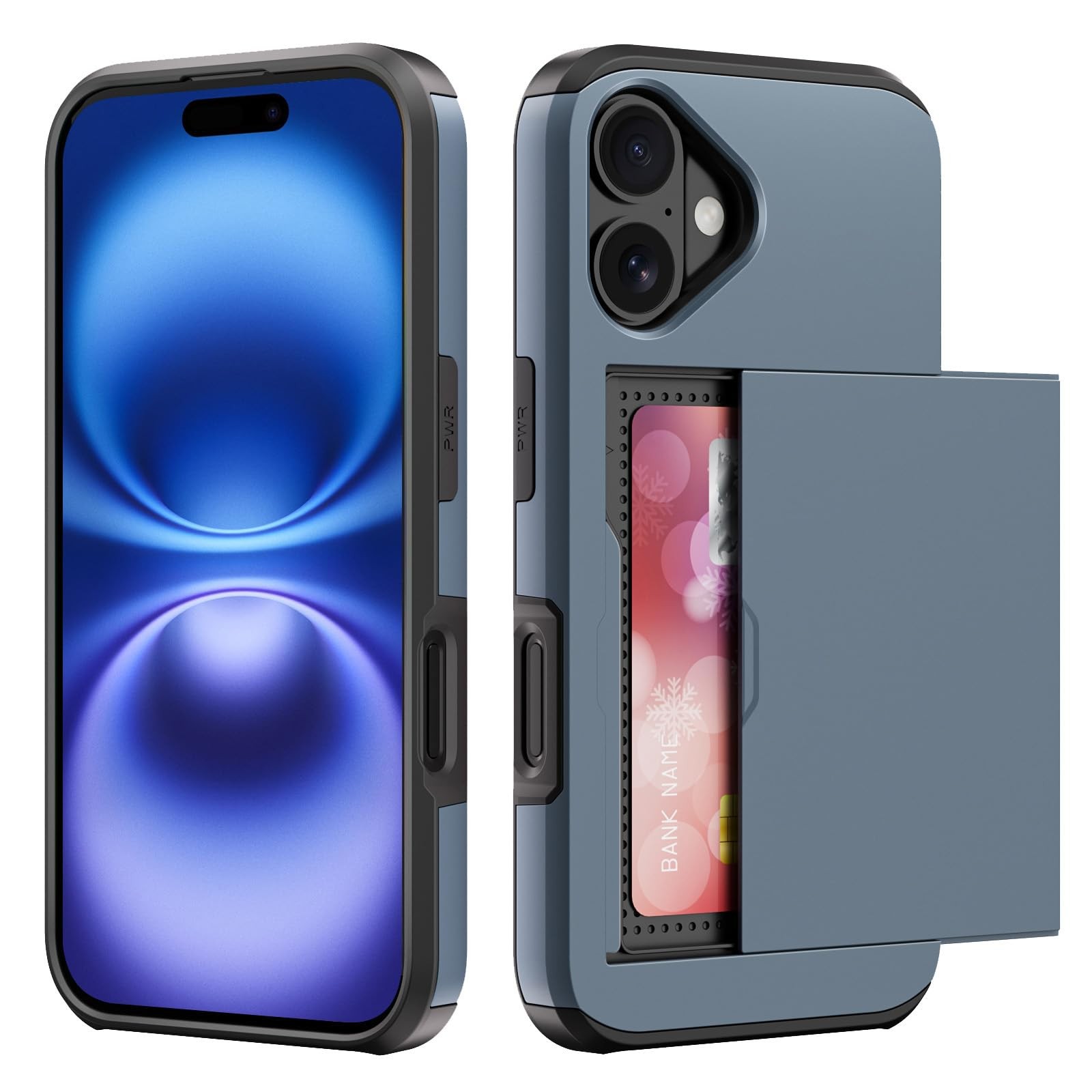 Coque pour iPhone 16 avec porte-cartes intégré en cuir noir et protection antichoc