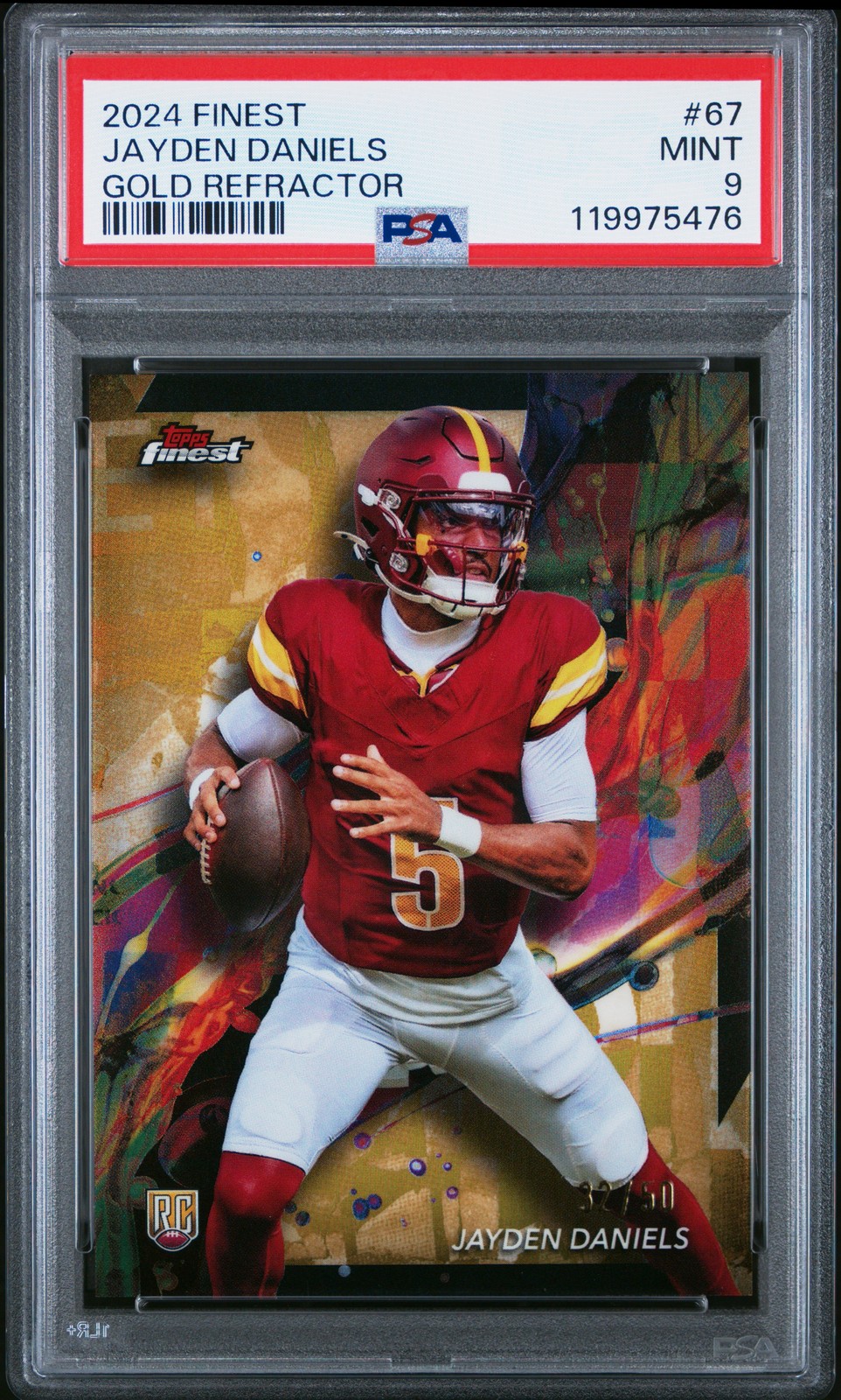 2024 TOPPS FINEST GOLD REFRACTOR #67 JAYDEN DANIELS 32/50 PSA 9