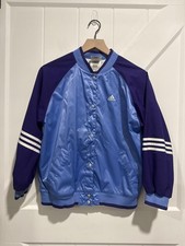 Vintage Adidas Kid's Bomber Jacket Blue and Purple Size Large