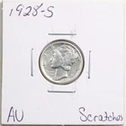 1928-S 10C Mercury Winged Liberty Silver Dime with AU Detail Scratches #6261