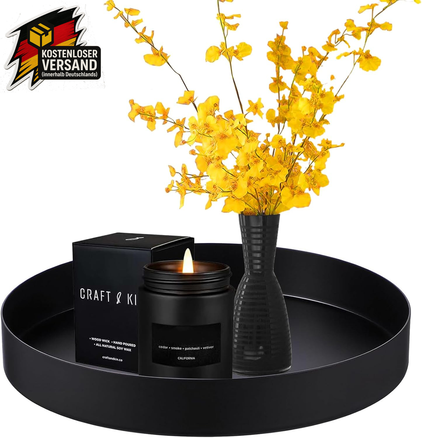 Deko Tablett Rund Schwarz Metall 20Cm - Dekoteller Und Serviertablett Für Bad, S