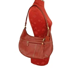Giani Bernini red leather shoulderbag purse Hobo bag charm tassel zipper pull