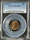 1945-D  1C RD Lincoln Wheat One Cent  PCGS MS64RD   80562309