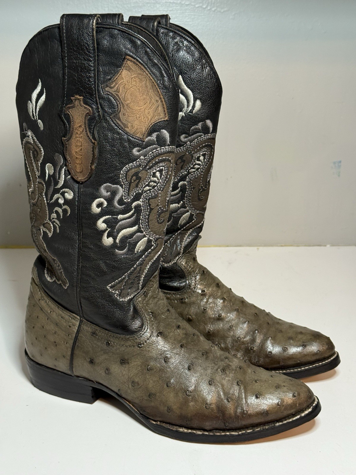 Cuadra Men's Full Quill Ostrich Cowboy Boots, Green /Black , Size 8.5D - 9D USA