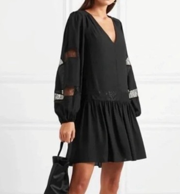 Elizabeth and James Black Gothic Mini Dress Lace Cutout Sheer Long Sleeve Size 6