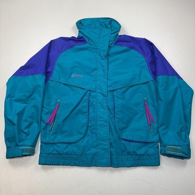 Vintage Columbia Jacket Womens Medium Blue Powder Keg Nylon Windbreaker 90s