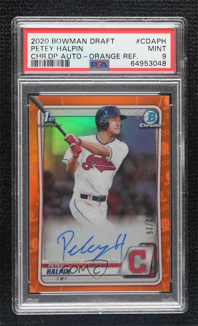 2020 Bowman Draft Orange Refractor 12/25 Petey Halpin PSA 9 MINT Auto 09ut