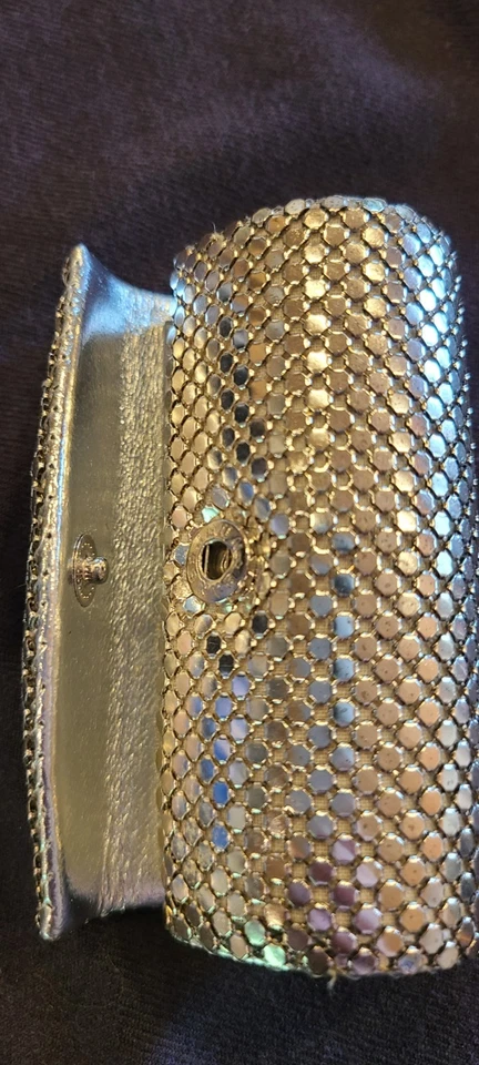 Estuche de lápiz labial vintage Whiting Davis monedero bolso de malla plateada espejado Foto 4 de 4
