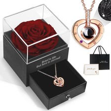 Preserved Real Rose for Valentines Day Gifts with I Love You Necklace in 100 L.