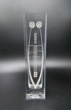 Rennie Macintosh Style Clear Glass Rectangular Bud Vase, Etched 21.75cm Tall