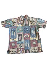 Vintage Reyn Spooner Hawaiian Shirt Pullover Lizards Flowers Squares Mens xL