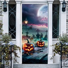 Halloween Door Decorations Cover Horror Moon Night Banner for Porch Party Decora