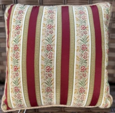 Red And Gold Floral  Striped Throw Pillow French Country Cottage 10 x 10