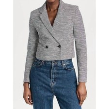 Rag Bone Josie Italian Tweed Blazer Size 4 Navy White Cotton Blend Cropped