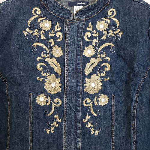 Denim 24/7 Stretch Jean Denim Jacket w/Gold Floral Embroidery 22W NWT Western - Picture 2 of 13