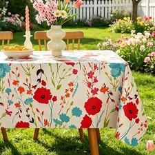 Spring  Summer Floral Vinyl Tablecloth 60x102 Inch Rectangle