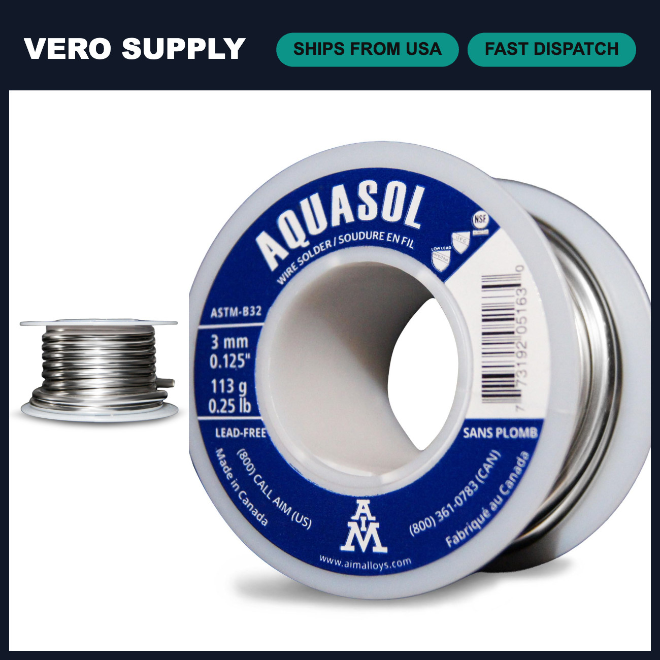 Lead-Free Silver Bearing Plumbing Solder, 0.125" Diameter, 1/4 lb Spool - Ideal