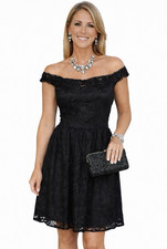 Black Lace Bardot Skater Dress Size 10 Party Occasion Evening Fit Flare Prom BNW