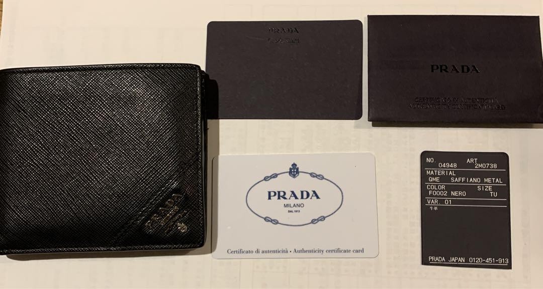 Prada Black Saffiano Leather Bifold Wallet with Coin Pocket and 4 Card Slots