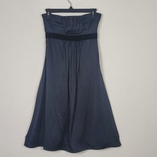 Banana Republic 100% Silk Strapless Dress Black Velvet Trim Ruched LBD Size 0