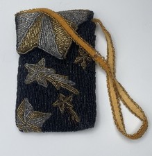 Vintage Neiman Marcus Shooting Star Beaded Clutch Bag With Strap Black Glamorous