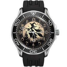 Orologio da polso Halloween strega su scopa castello spettrale 4 cinturini in silicone