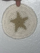 Beautiful Handmade Crochet Coaster, Brown Star Center and Cream Outer Circle.