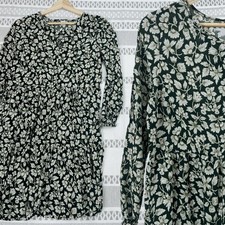 Old Navy Women's Boho Mini Dark Green Floral Print Long Sleeve Swing Dress Small