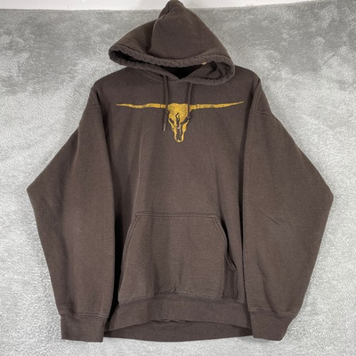 #ad Brooks amp; Dunn Hoodie Mens Large Brown Steer Longhorn Skull Country Music Band $24.95