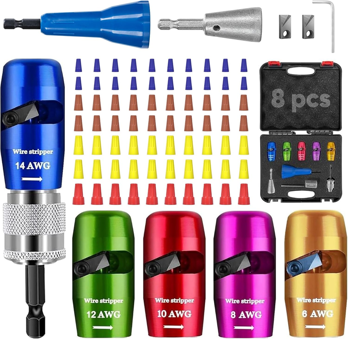 6-Piece Wire Stripper & Twister Set For Drill – Automatic Cable Stripping Tool Kit For Electricians