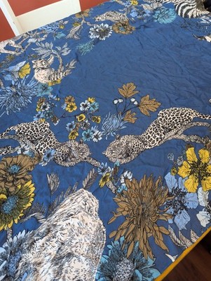Echo New York Silk Blend Scarf Wrap Blue Animal Print Zebra Cheetah Penguin NWT