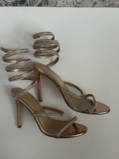 Gold Rhinestone Strappy Stiletto Heels Buckle Open Toe Party