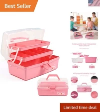 Storage Box Organizer Folding Tool Box Art Crafts Sewing First Aid Pink 12in