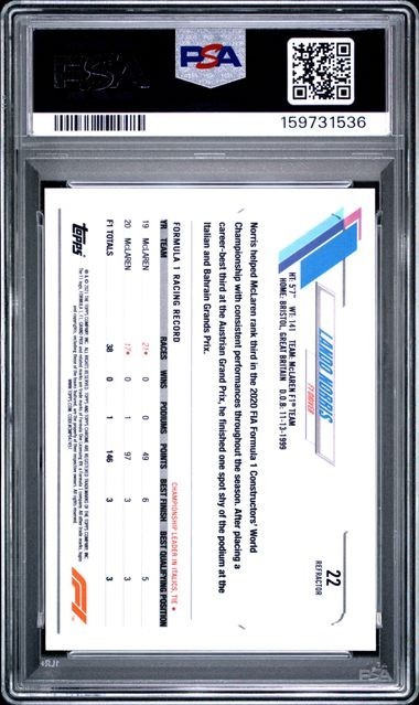 Lando Norris 2021 Topps Chrome F1 REFRACTOR #22 PSA 10 GEM MT view 2