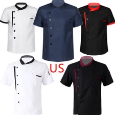 Men's Chef Jackets Coat Uniform Kitchen Short Sleeve Cook Work Restaurant Top
