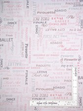 Ballet Ballerina Words on Pink Cotton Fabric Benartex City Ballet By The Yard
