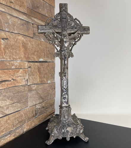 Large crucifix metal Antique French Cross Religious Jesus Christ Church Rare⭐