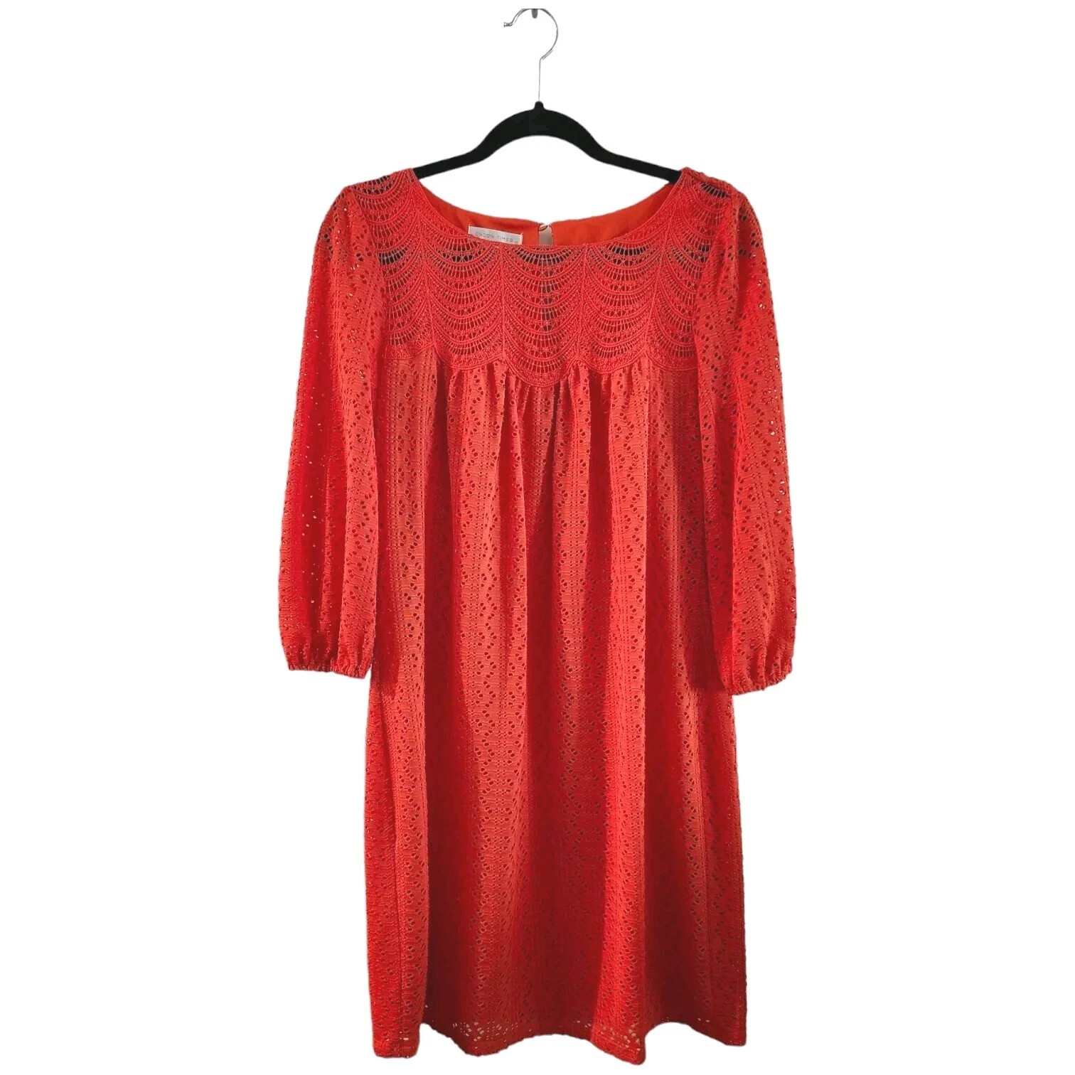 VETEMENTS Abito a tubino primaverile London Times taglia 10 arancione con occhielli e uncinetto nuovo senza etichette